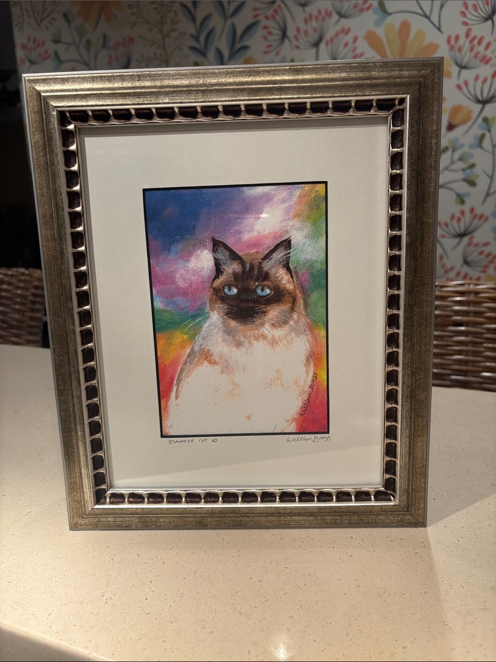 Framed and Signed William Gregg Siamese Cat Print - 10 x 12